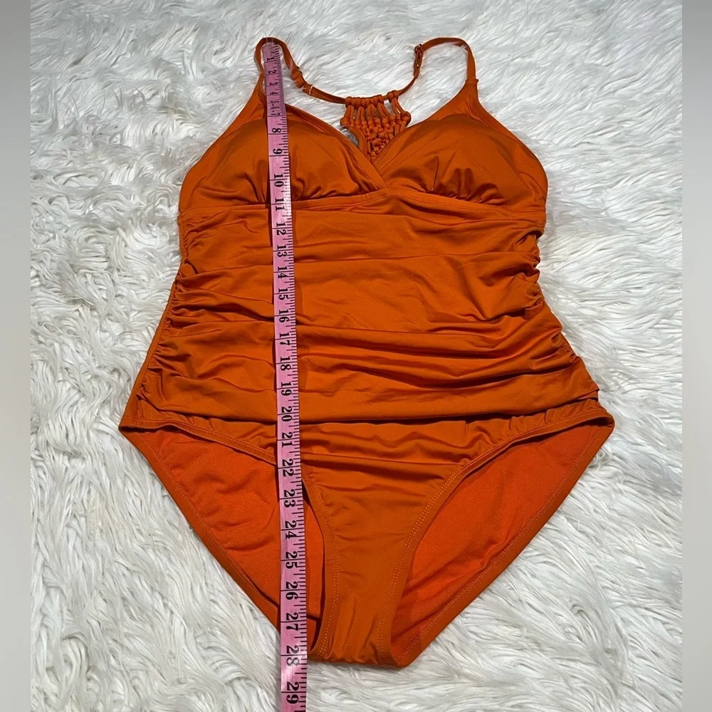 Hilor Macrame Back Shirred Halter One Piece Tummy Control Swimsuits Swimwear - Picture 10 of 12